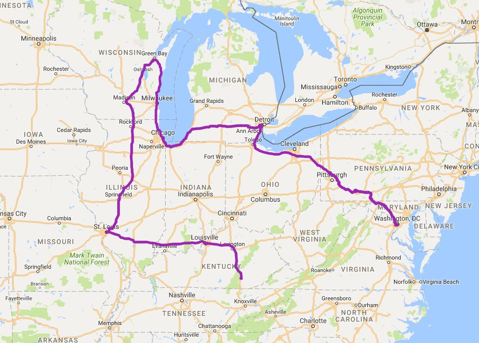 Google Timeline - (Actual GPS data of where we drove)