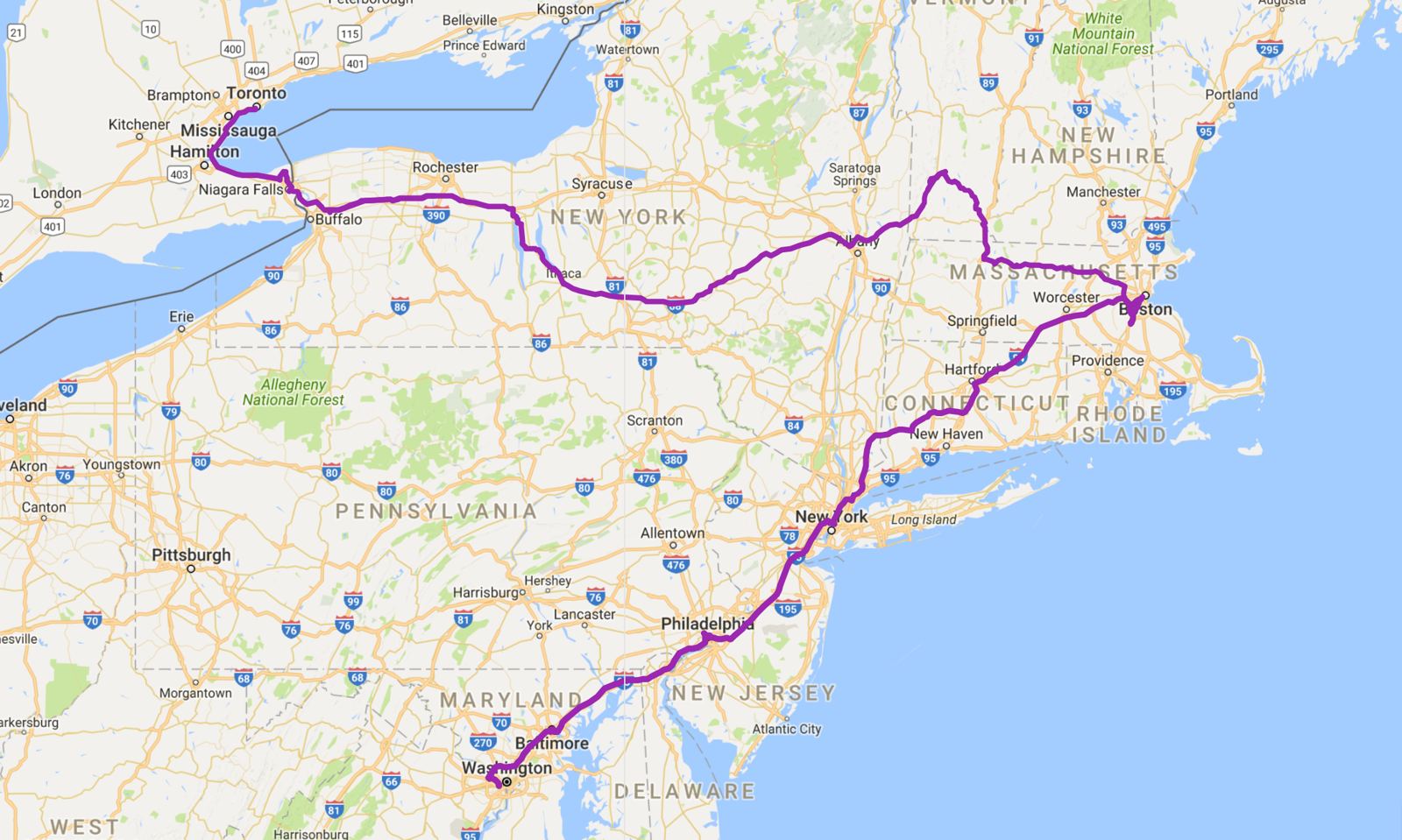 Google Timeline - 28/4 to 12/5 (Actual GPS data of where we drove)