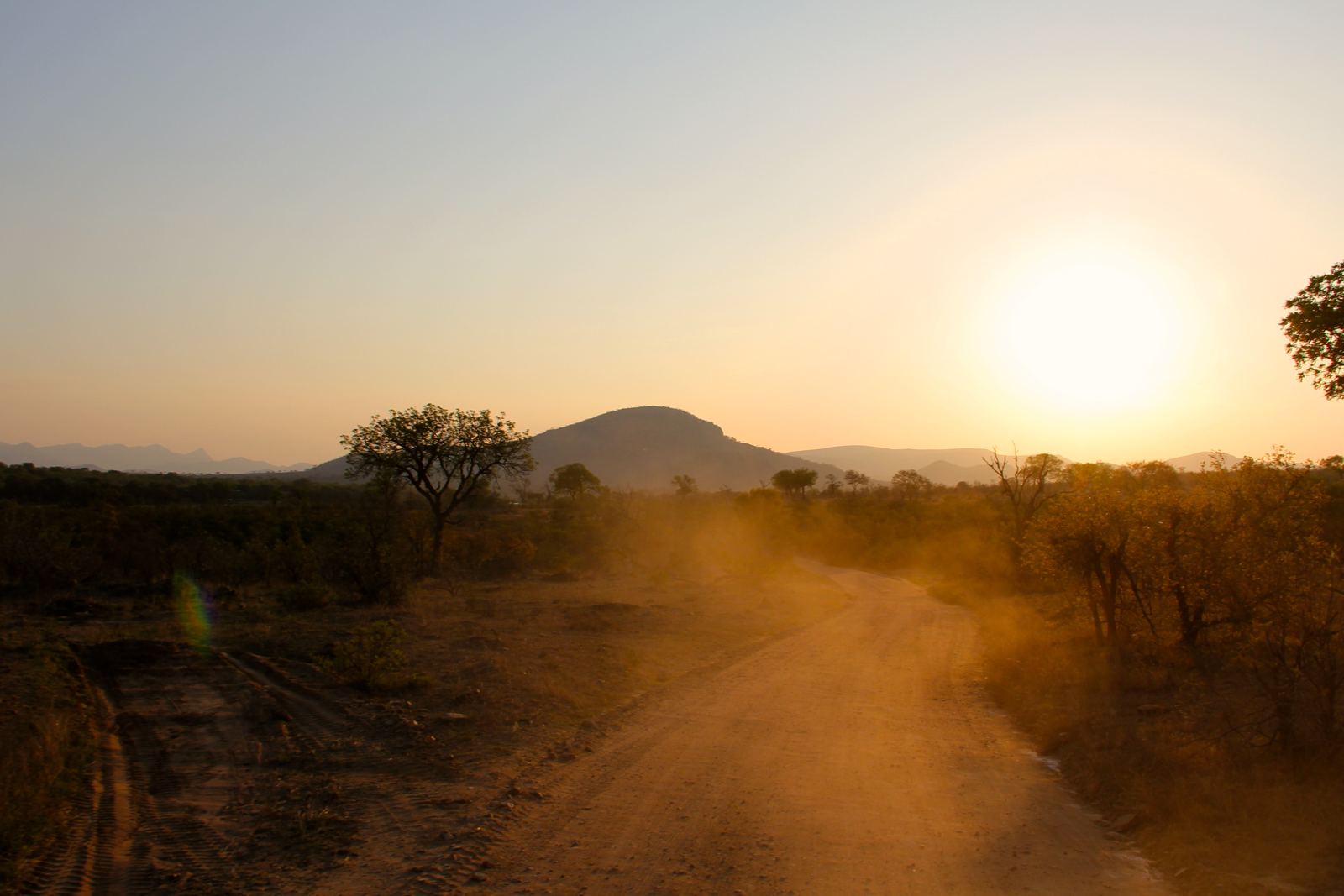 Sunset in Kruger on safari
